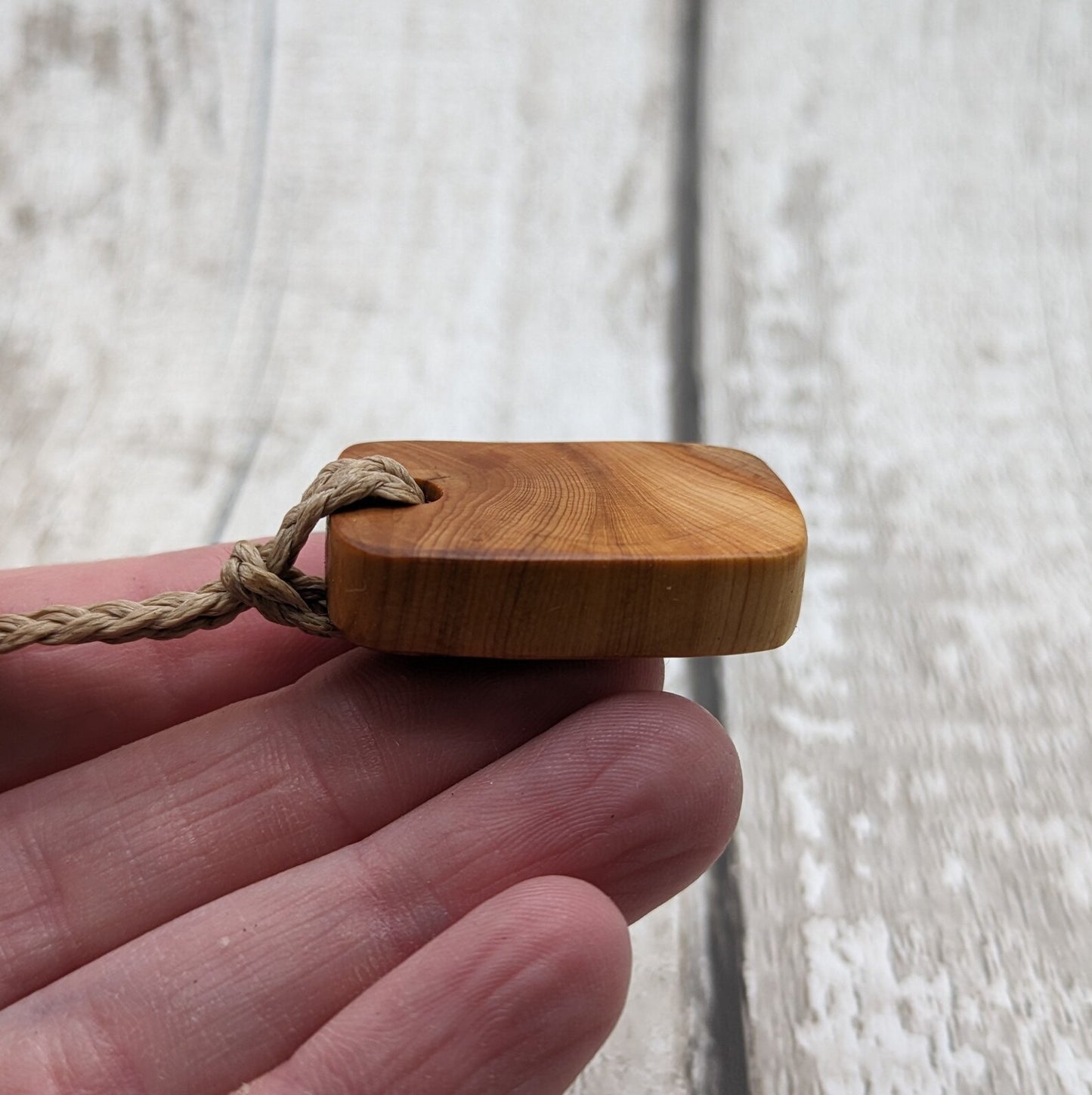 Yew wood square wood slice pendant.