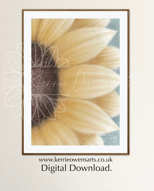 The yellow sunflower illustration, left view, digital downloads