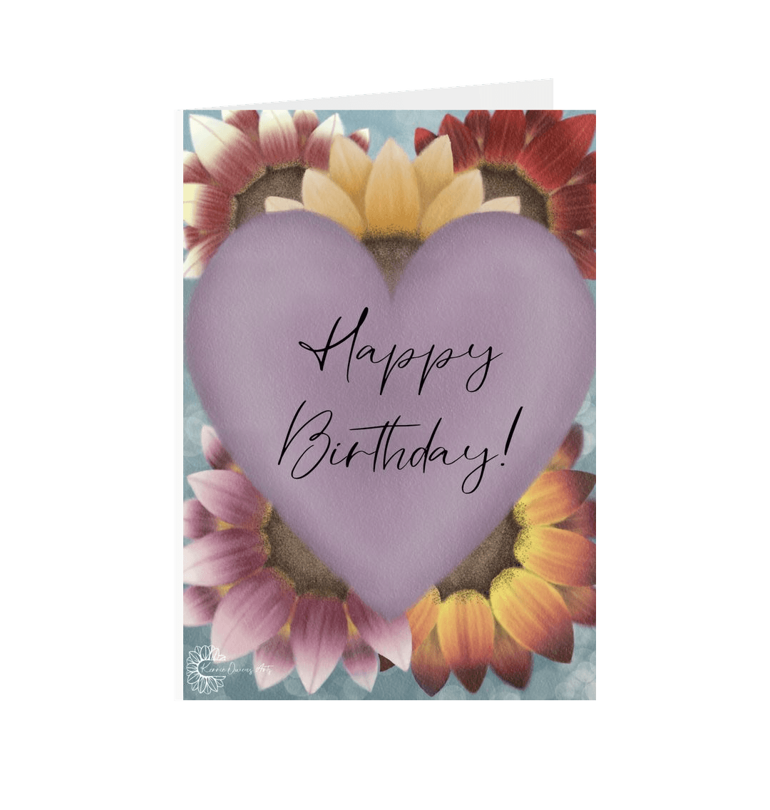 White Floral heart Birthday greetings card.