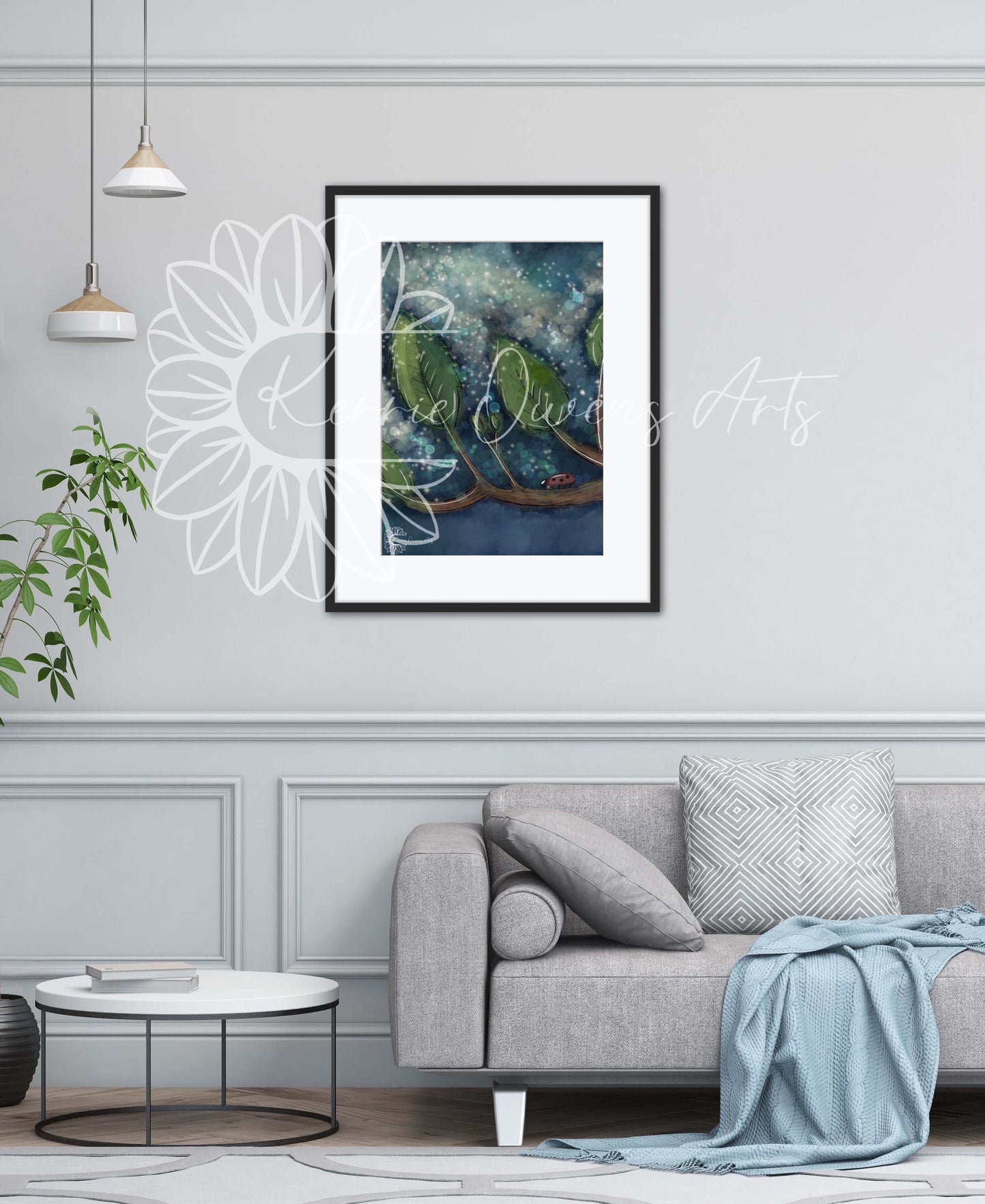 Woodland night magic digital illustration poster print.