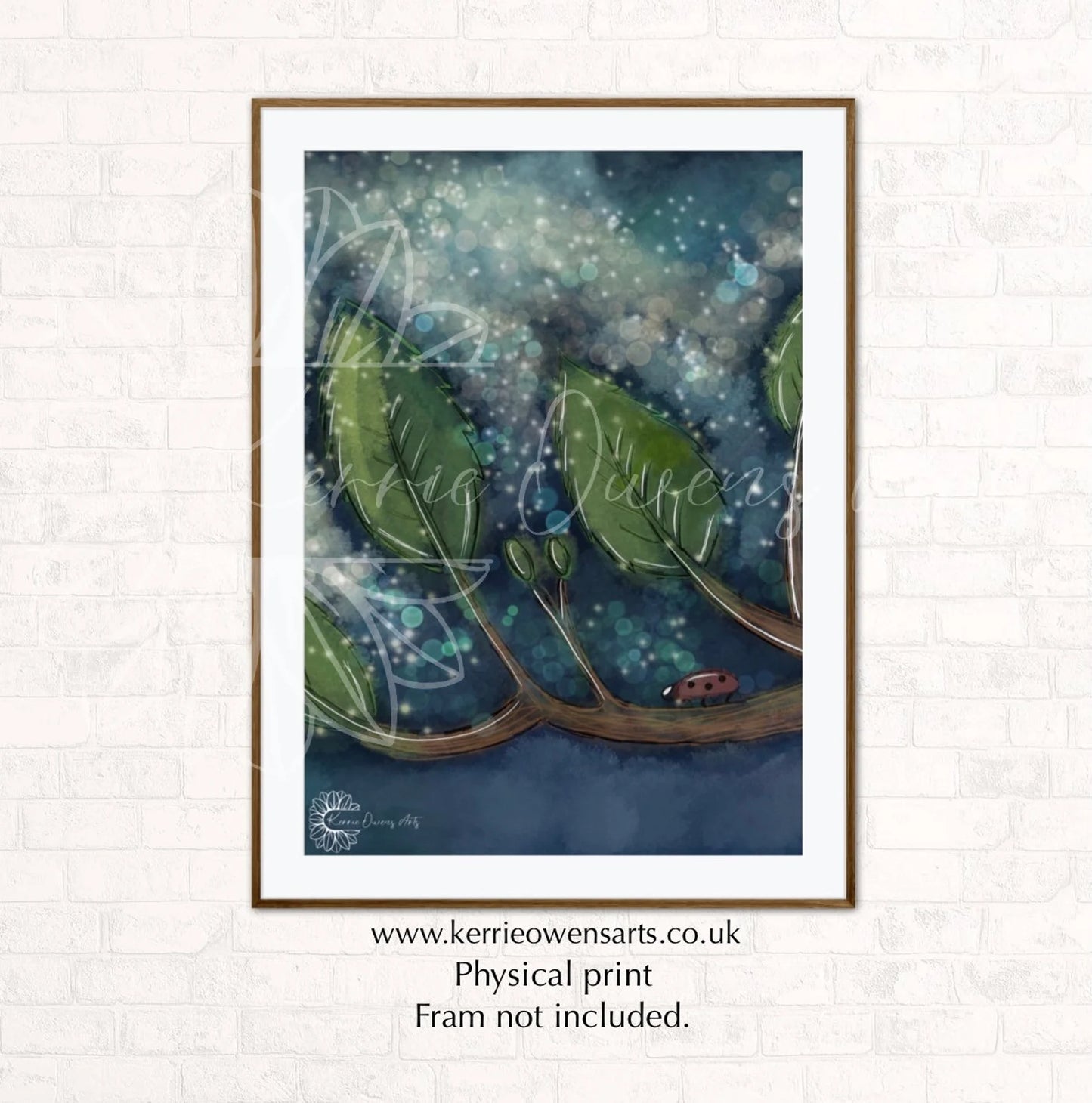 Woodland night magic digital illustration poster print.