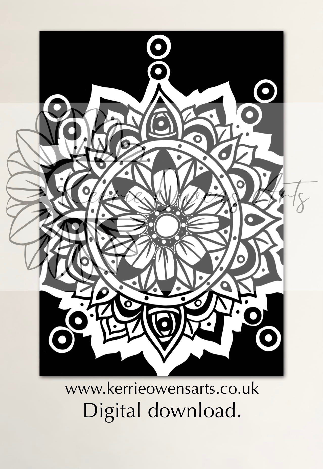 Sunflower mandala colouring page, digital download.
