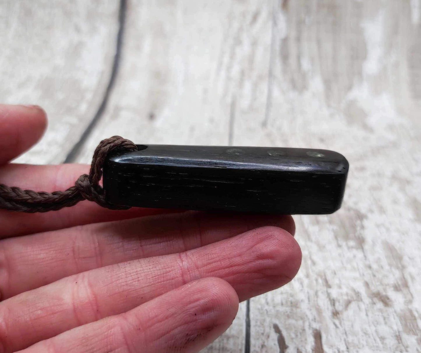 Bog oak with nz Pounamu serpentine, roimata pendant.