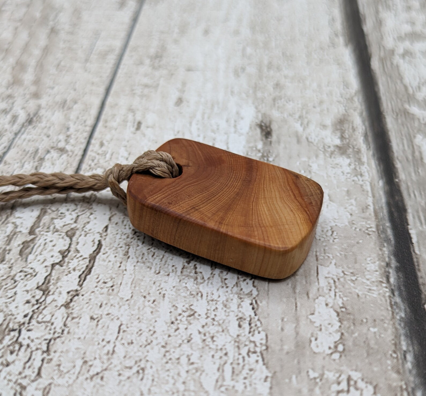 Yew wood square wood slice pendant.