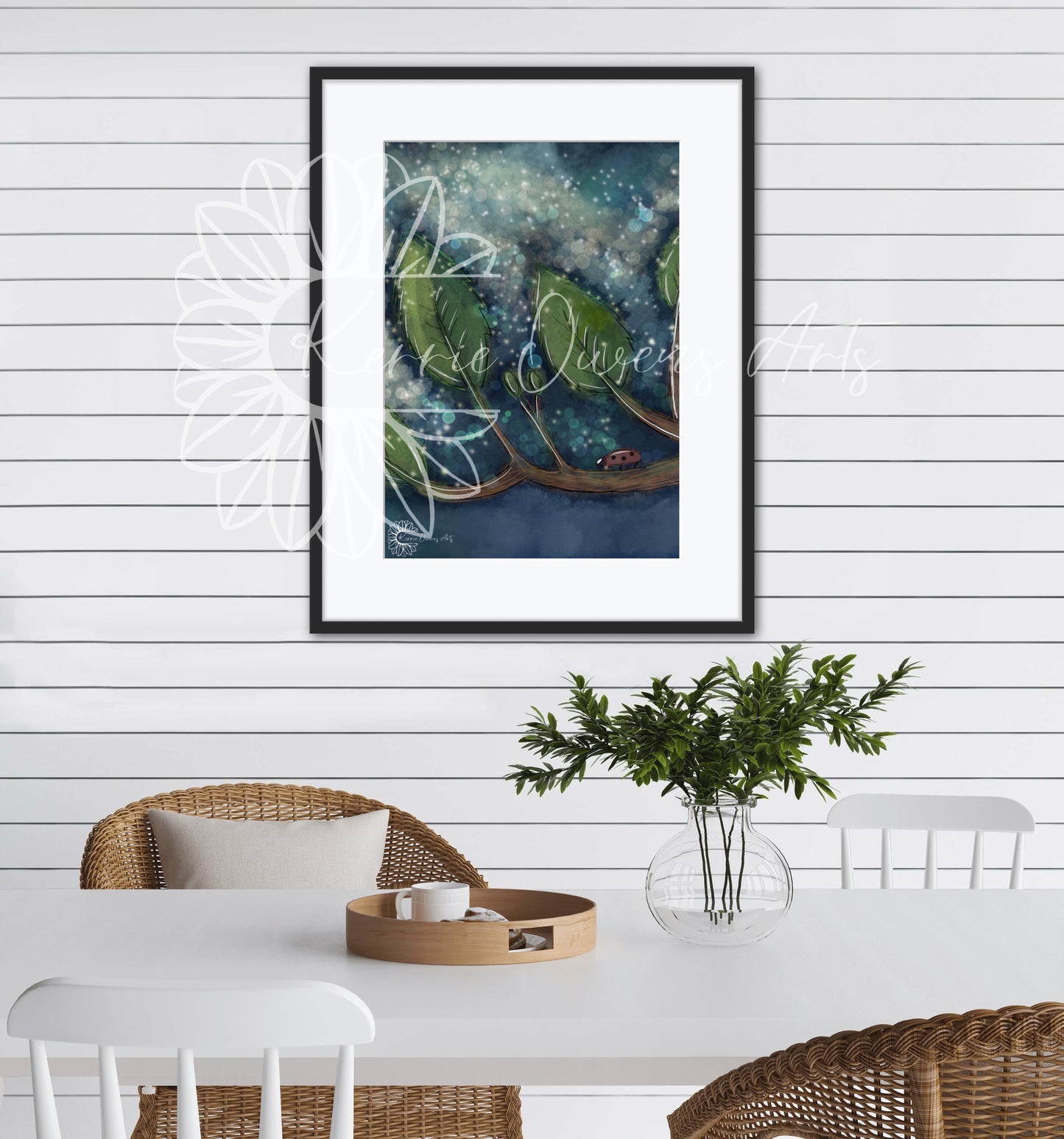 Woodland night magic digital illustration poster print.