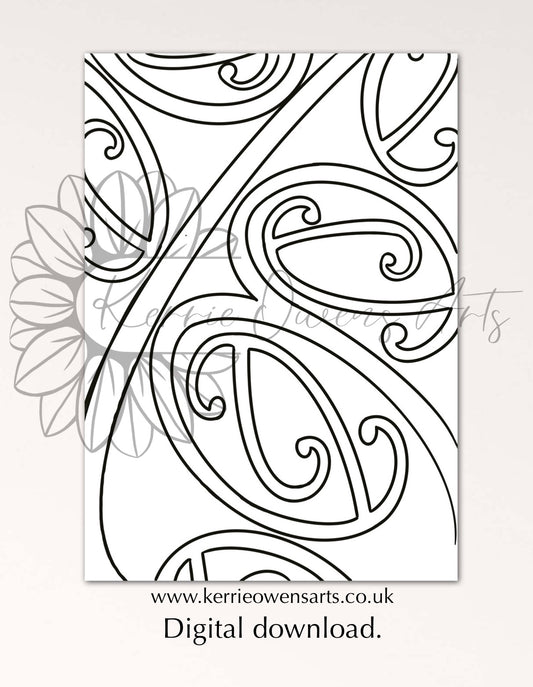 The Māori pattern colouring book page, digital download.