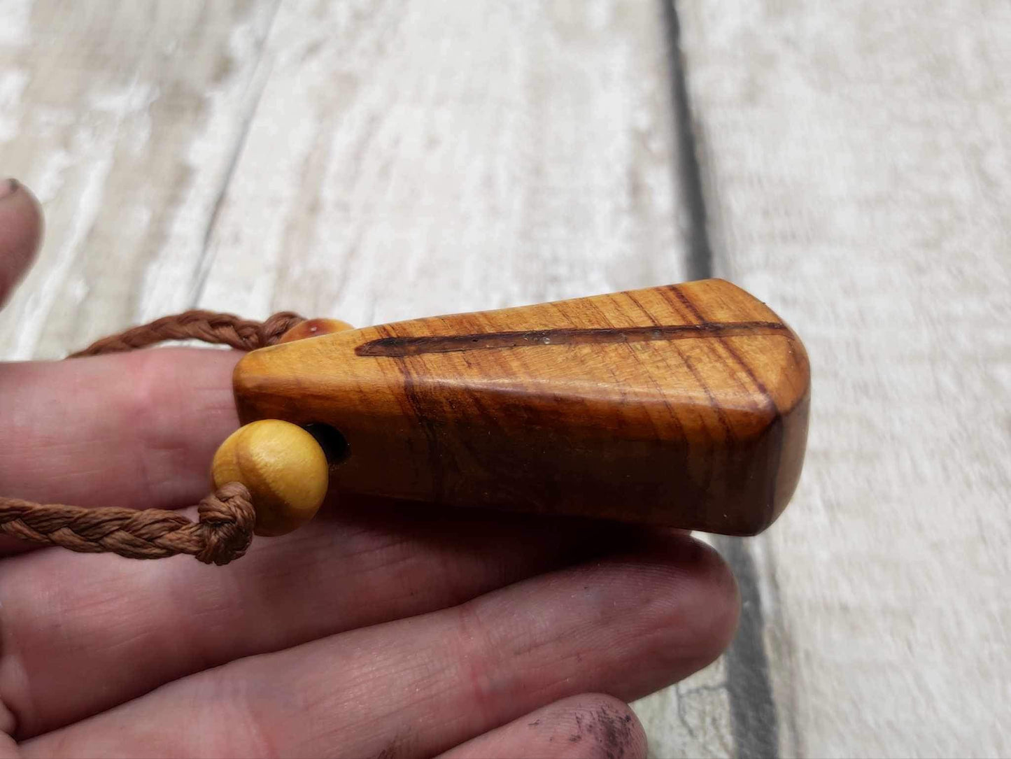 New Zealand Rimu wood and kauri copal gum pendant