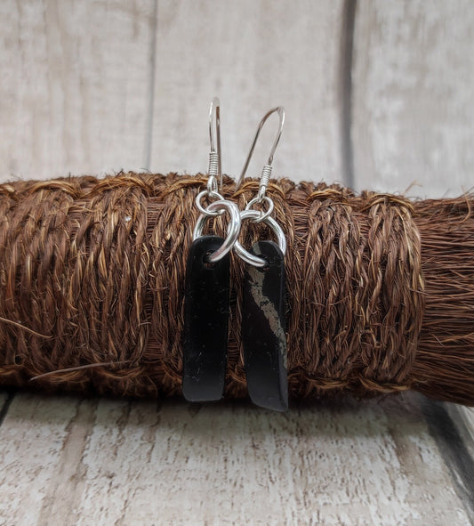 Shungite stone, Toki styled, fish hook earrings.