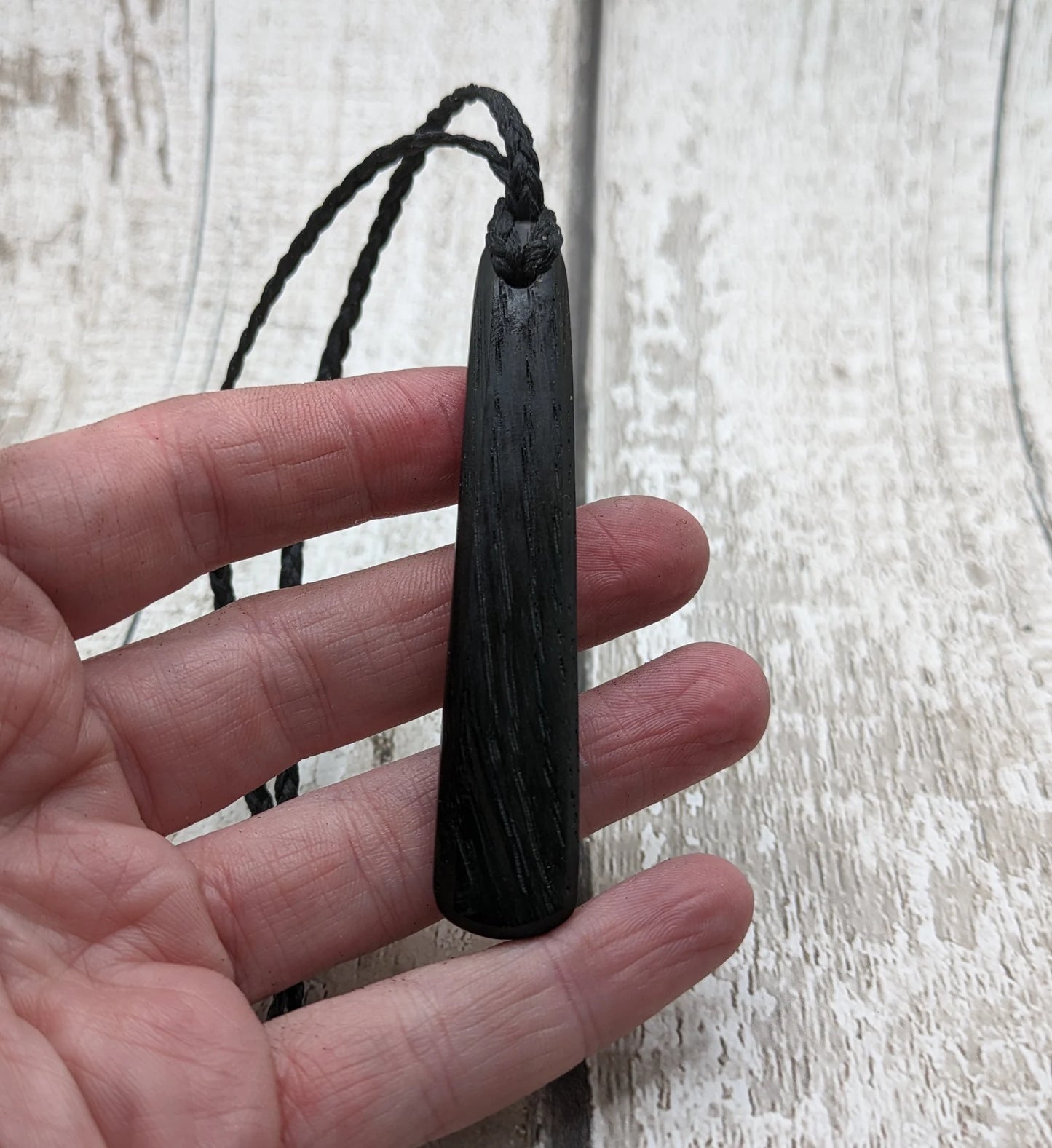 Fenland bog oak roimata drop pendant.