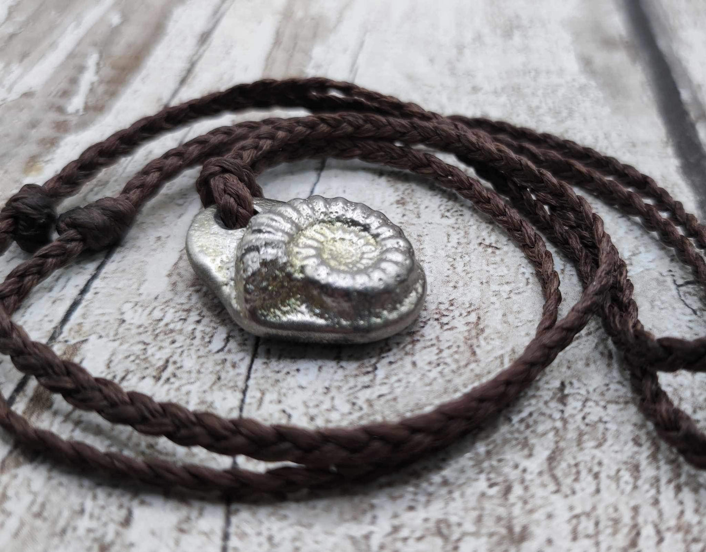 Pewter solid cast ammonite pendant.