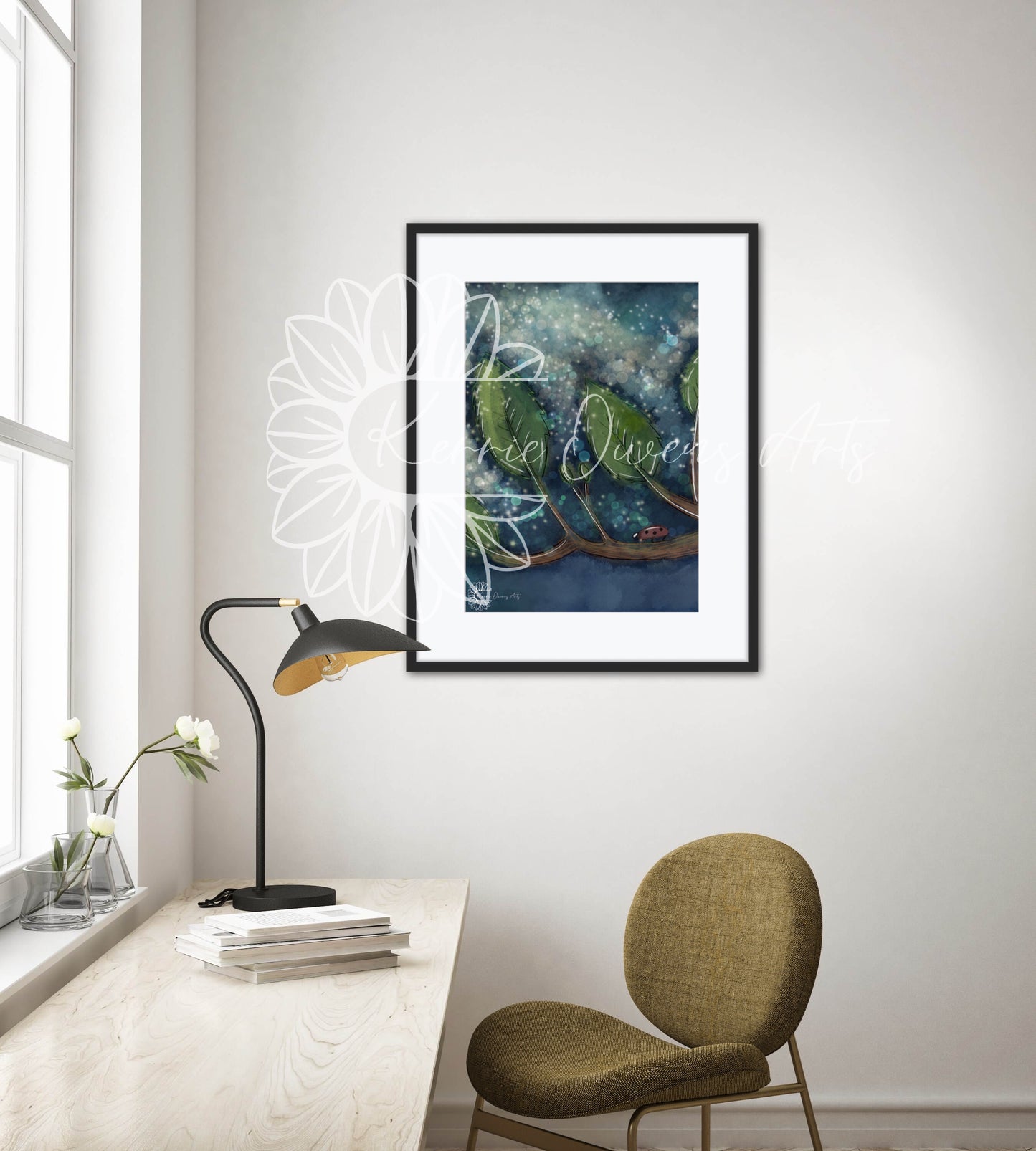 Woodland night magic digital illustration poster print.