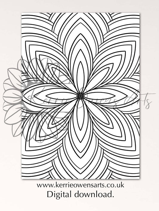 Petal patterns colouring in page, digital download.