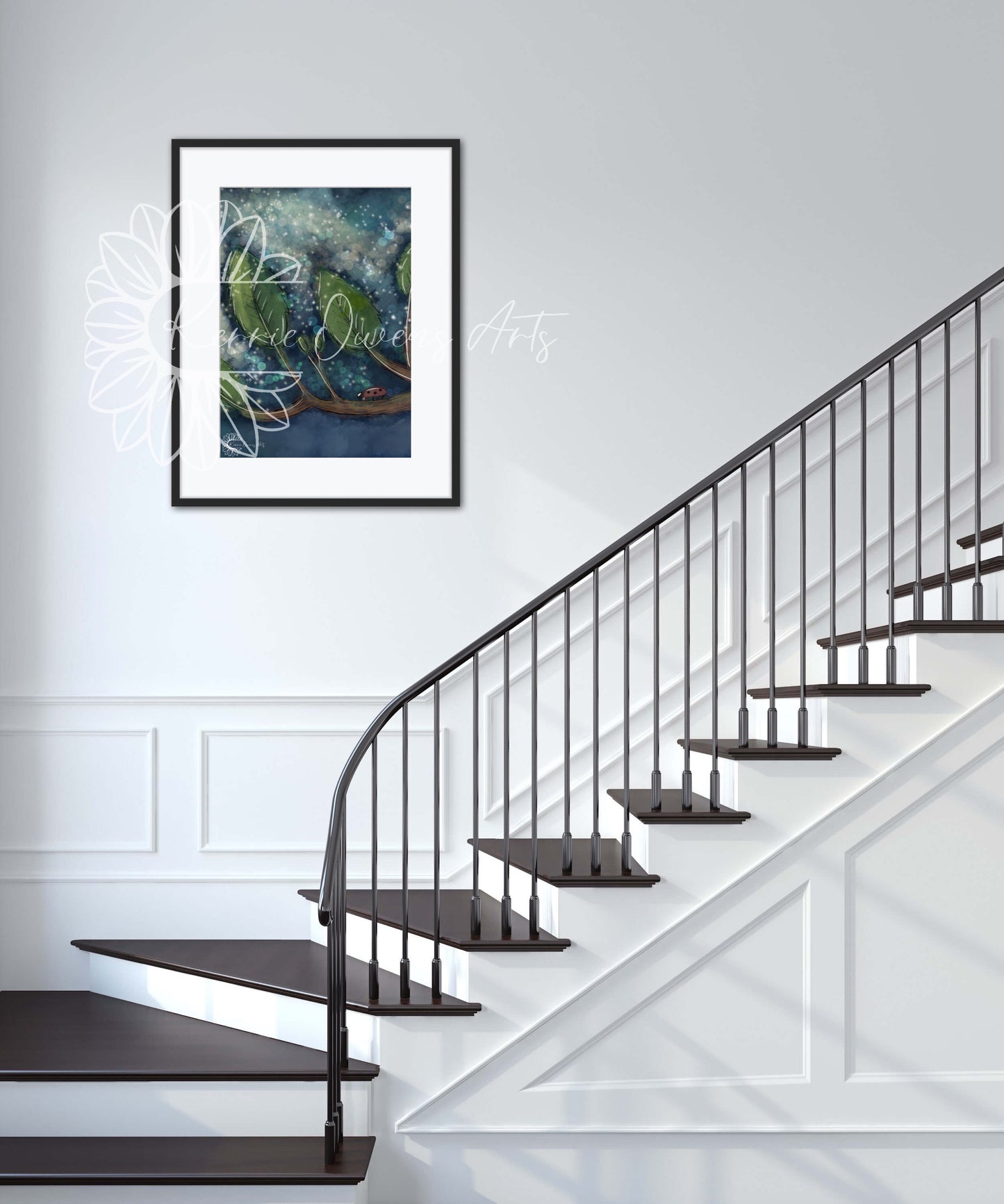 Woodland night magic digital illustration poster print.