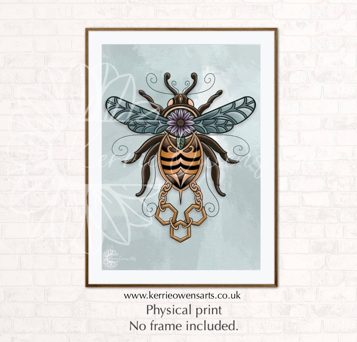 Gilded bumble bee, printed digital illustration.