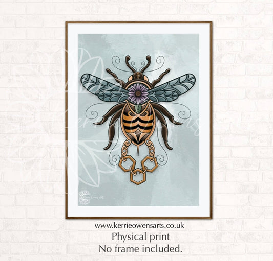 Gilded bumble bee, printed digital illustration.