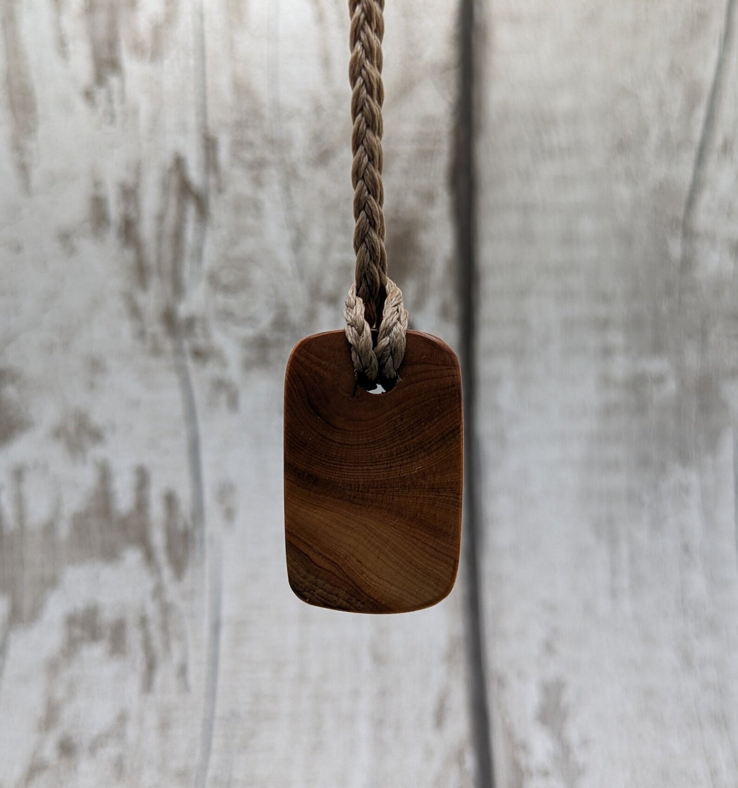 Yew wood square wood slice pendant.