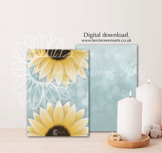 Double sunflower digital download, wall art, invite design, art print.