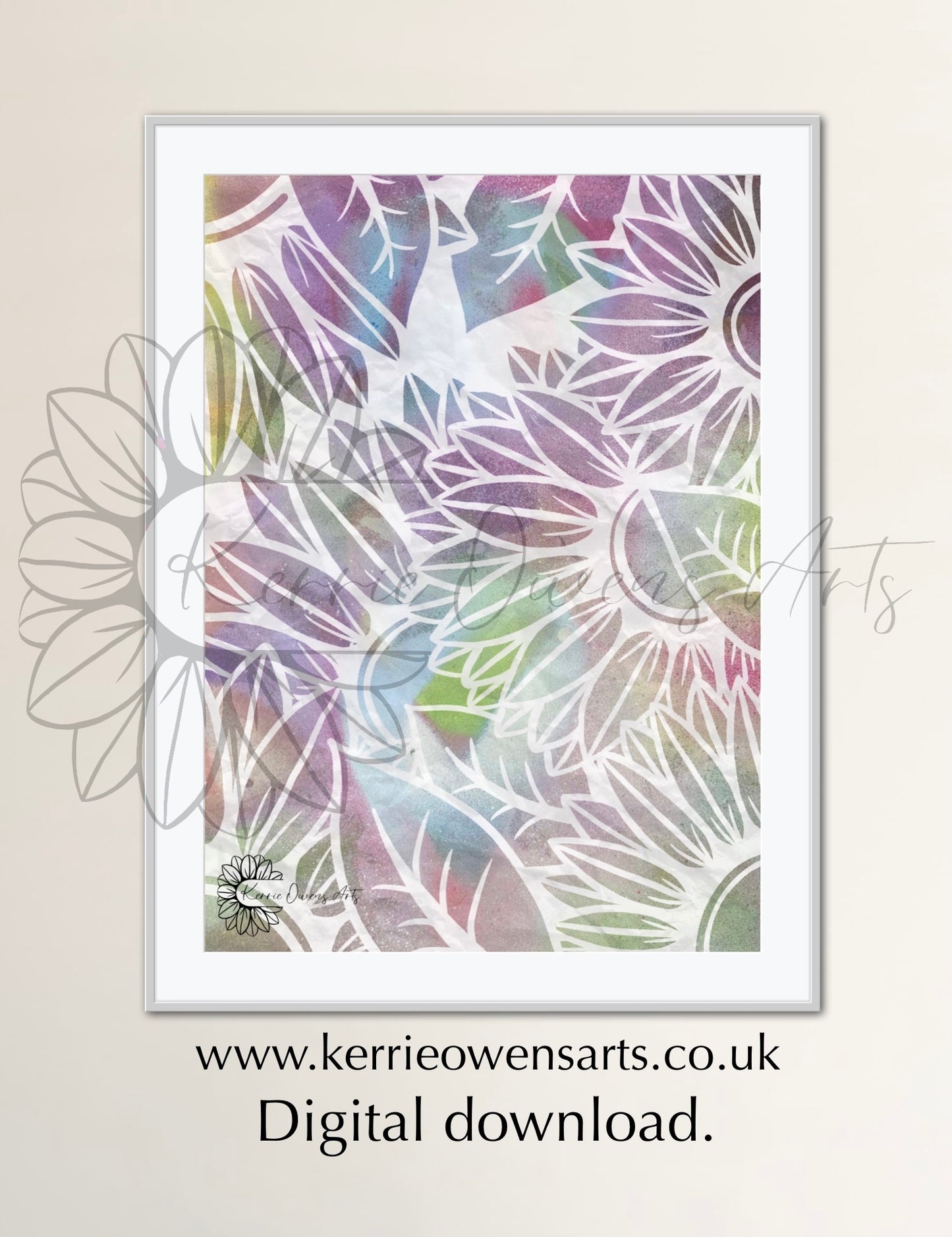 Pastel spray paint textured sunflowers mixed media digital download.