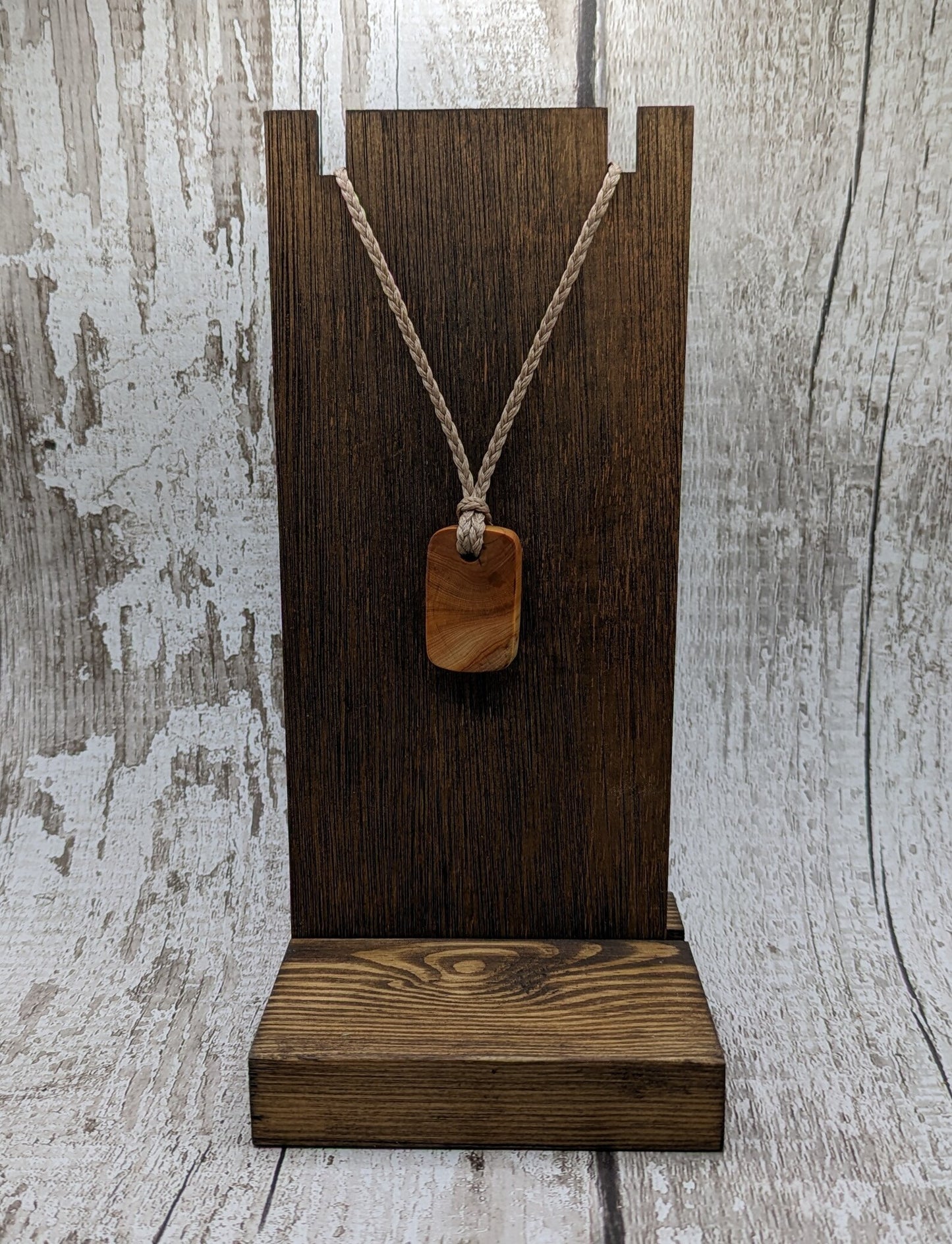 Yew wood square wood slice pendant.