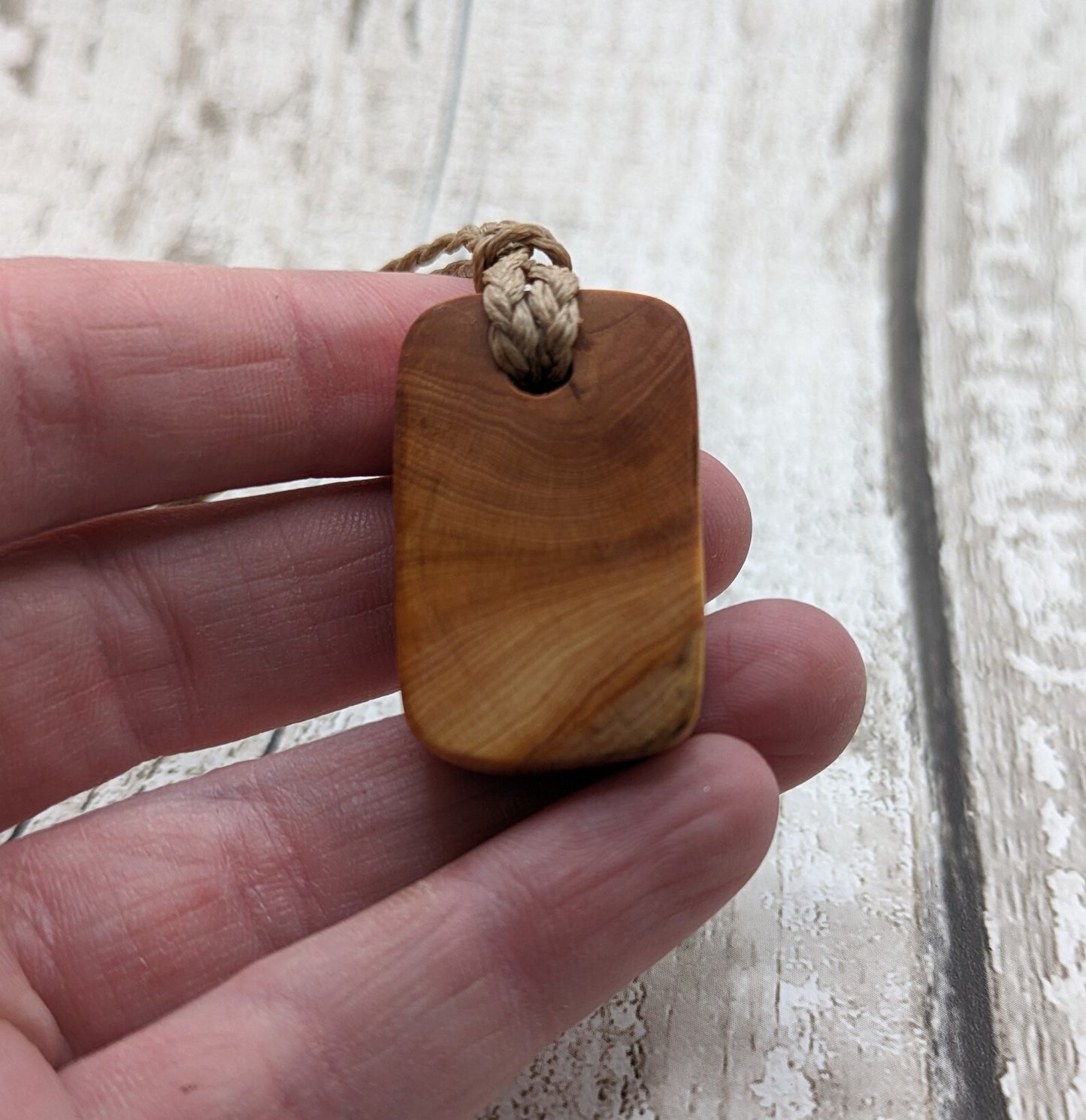 Yew wood square wood slice pendant.