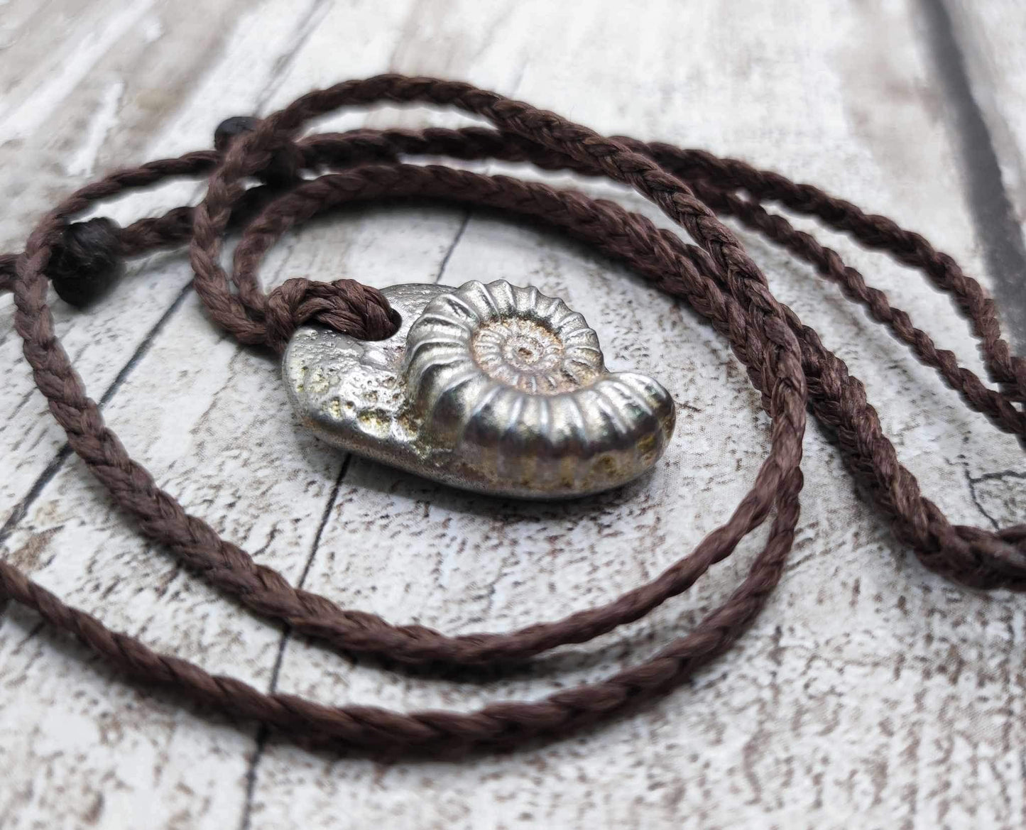 Pewter ammonite solid cast pendant.