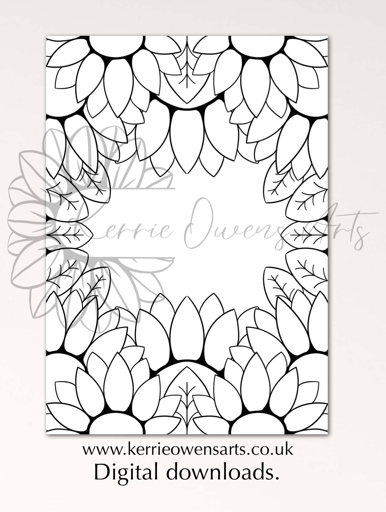 Sunflower colouring in page, digital download.