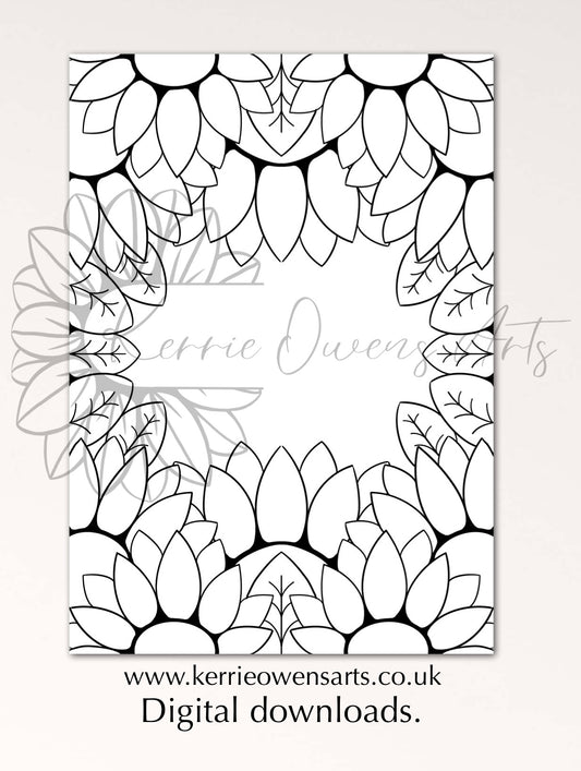 Sunflower colouring in page, digital download.