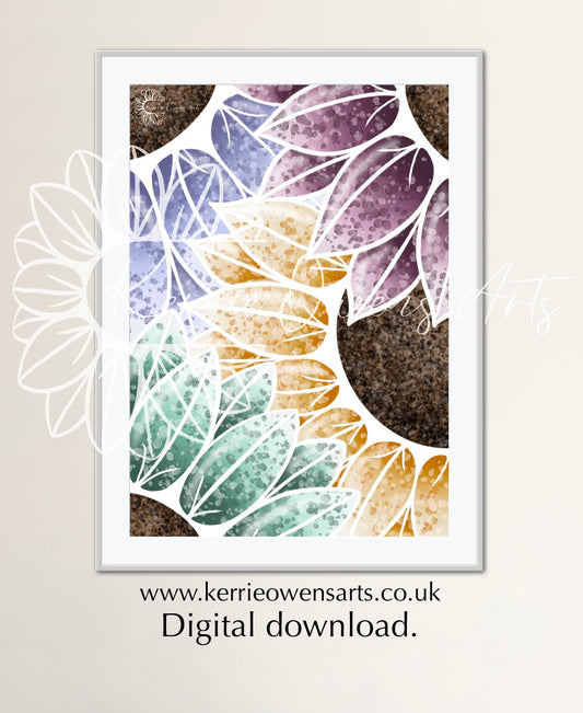 Paint splattered rainbow sunflowers, illustration, digital download.