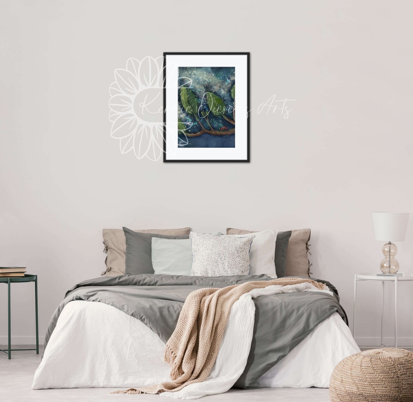 Woodland night magic digital illustration poster print.