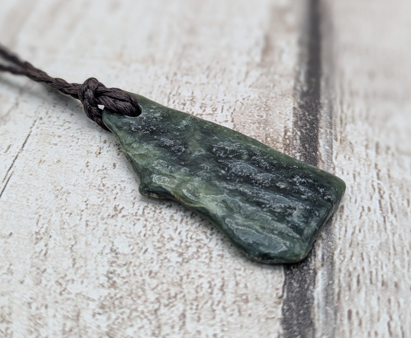 Tumble polished New Zealand Pounamu Jade Necklace – Raw Greenstone Offcut crystal Pendant on Cord, simple spiritual jewellery.