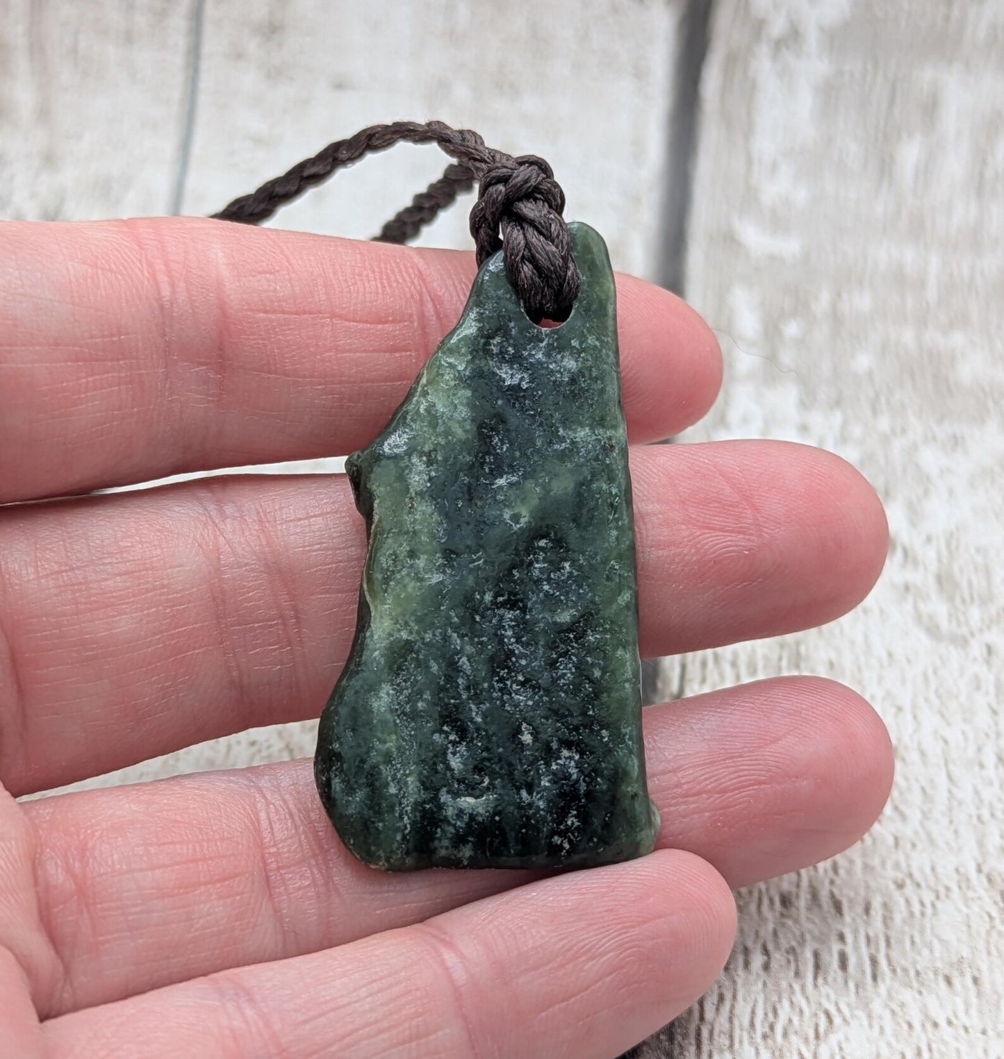 Tumble polished New Zealand Pounamu Jade Necklace – Raw Greenstone Offcut crystal Pendant on Cord, simple spiritual jewellery.