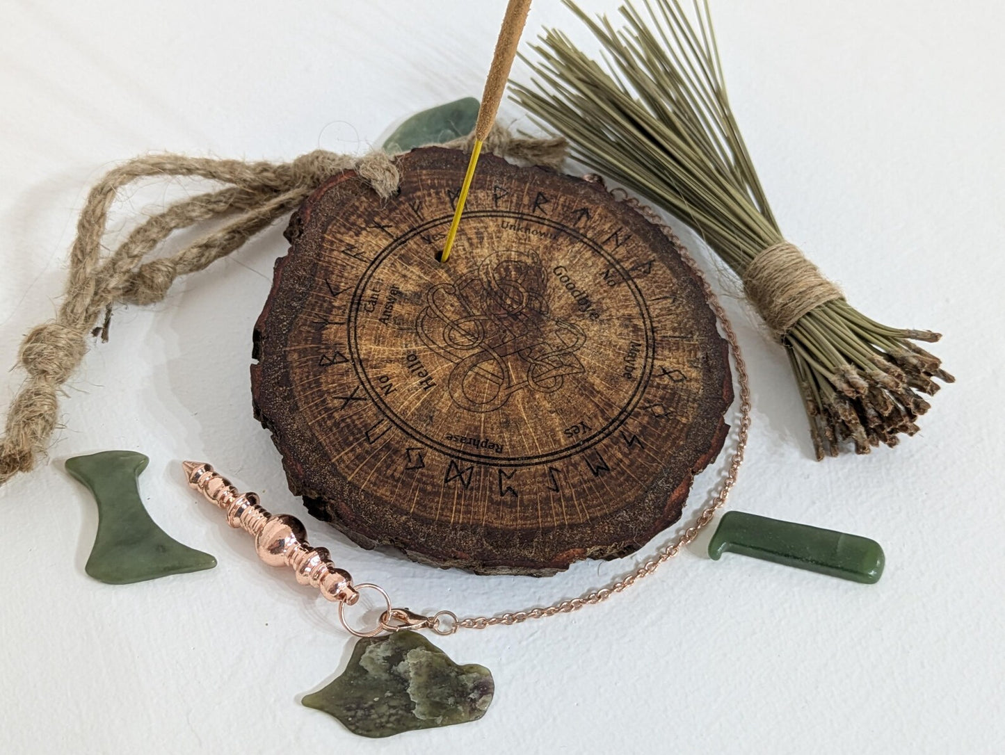 Oak wood Viking Icelandic printed pendulum dowsing board.