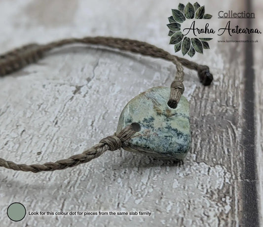 New Zealand pounamu greenstone jade offcut connector bead bracelet.