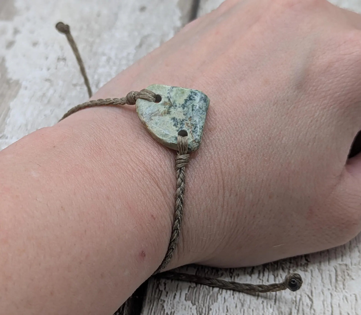 New Zealand pounamu greenstone jade offcut connector bead bracelet.