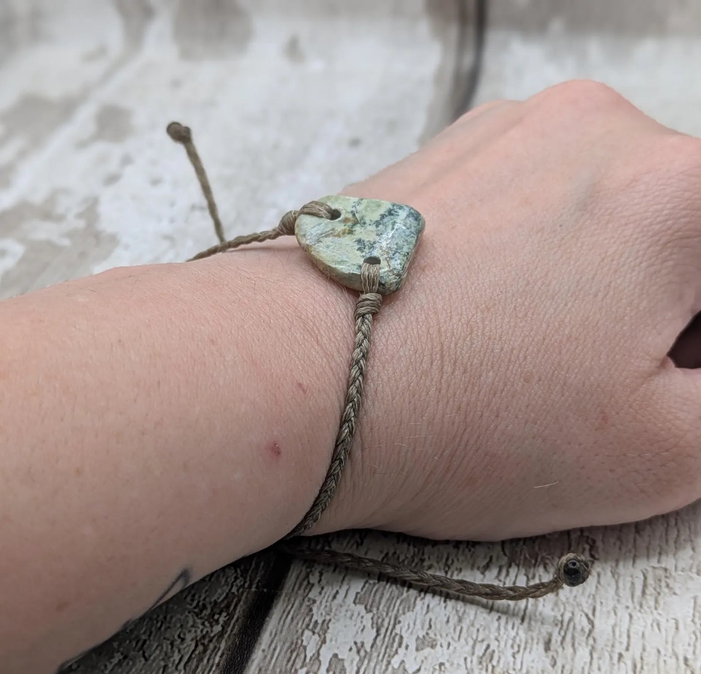 New Zealand pounamu greenstone jade offcut connector bead bracelet.