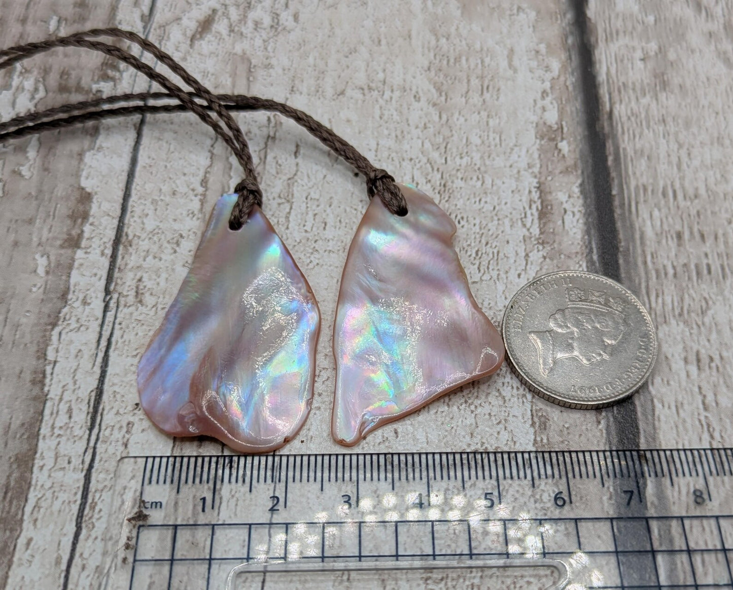 Medium high Iridescent NZ Freshwater Pink Mussel Shell Pendant – Natural Tumbled, Rainbow Shine, Hand-Polished Shell Jewellery