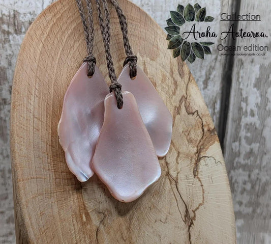 Medium Pearlescent NZ Freshwater Pink Mussel Shell Pendant – Natural Tumbled, Drilled for Jewelry, Unique Organic Statement Piece