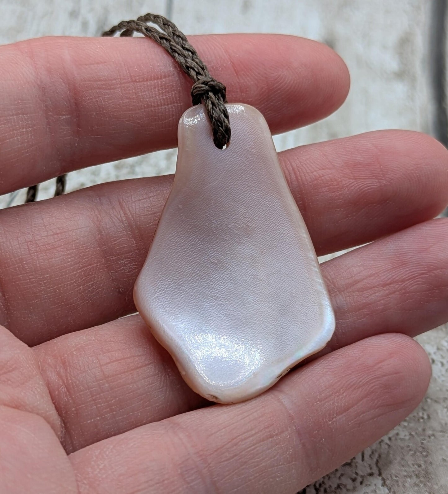 Medium Pearlescent NZ Freshwater Pink Mussel Shell Pendant – Natural Tumbled, Drilled for Jewelry, Unique Organic Statement Piece