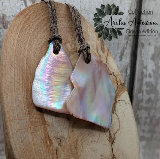 Large Iridescent NZ Freshwater Pink Mussel Shell Pendant – Natural Tumbled, Rainbow Shine, Hand-Polished Shell Jewellery