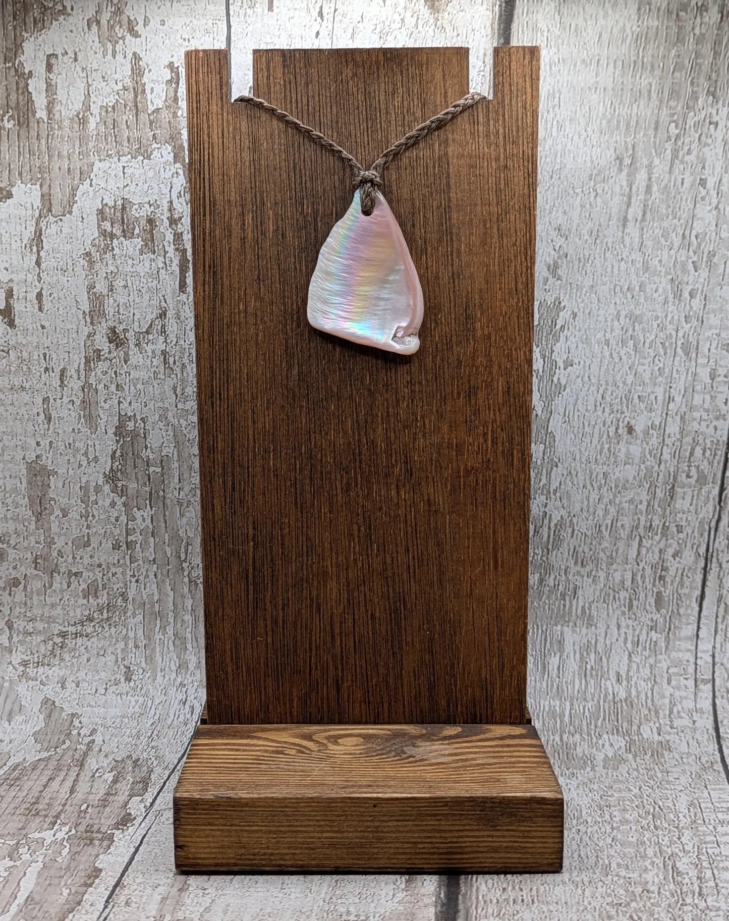 Large Iridescent NZ Freshwater Pink Mussel Shell Pendant – Natural Tumbled, Rainbow Shine, Hand-Polished Shell Jewellery