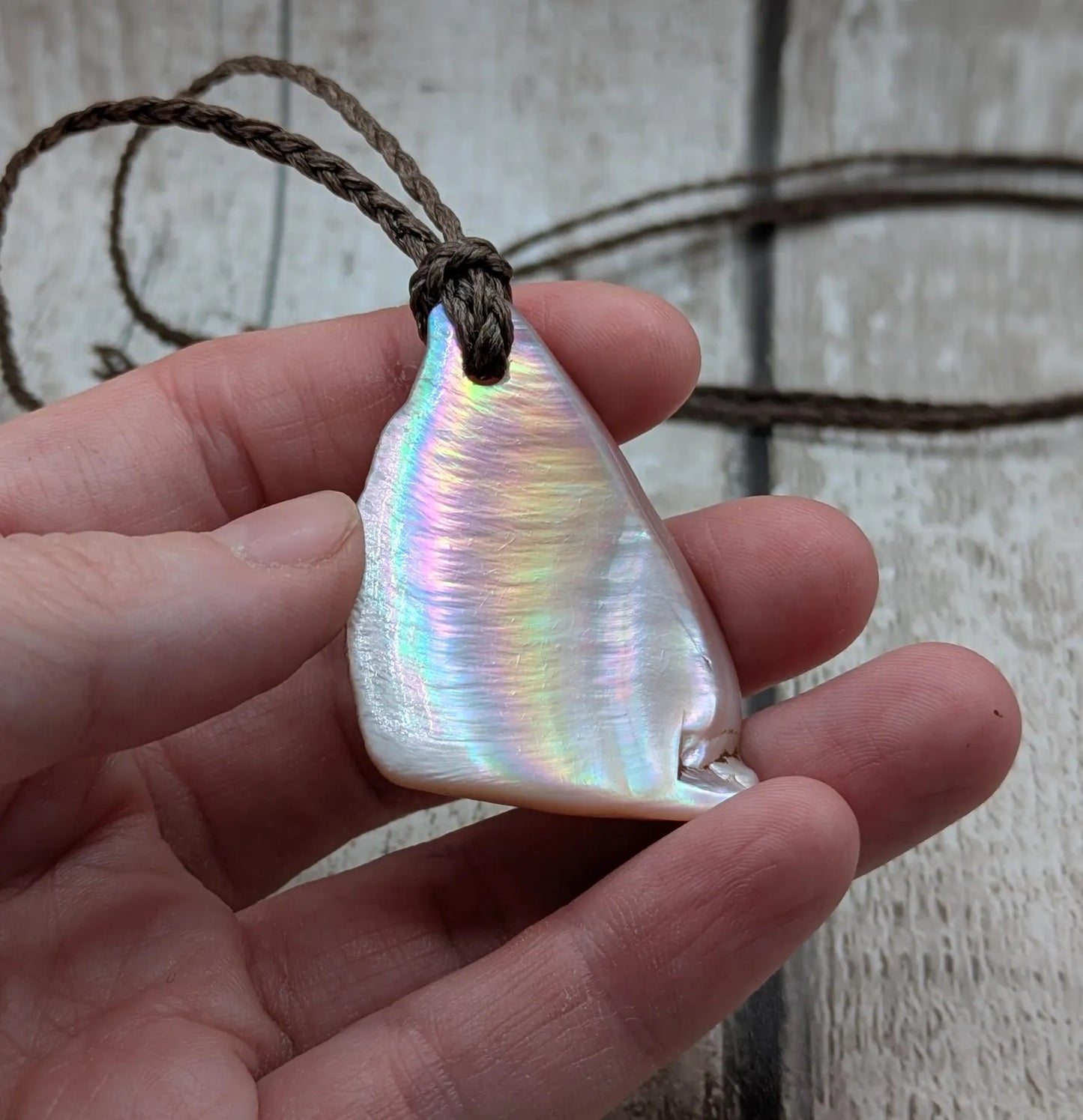 Large Iridescent NZ Freshwater Pink Mussel Shell Pendant – Natural Tumbled, Rainbow Shine, Hand-Polished Shell Jewellery