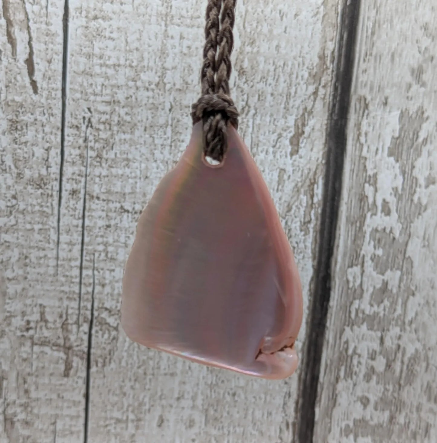 Large Iridescent NZ Freshwater Pink Mussel Shell Pendant – Natural Tumbled, Rainbow Shine, Hand-Polished Shell Jewellery
