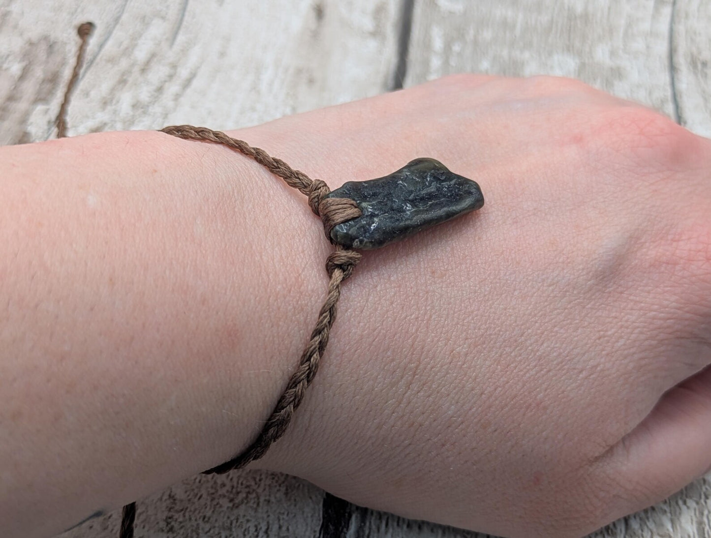 New Zealand tumbled Pounamu nephrite greenstone adjustable bracelet.