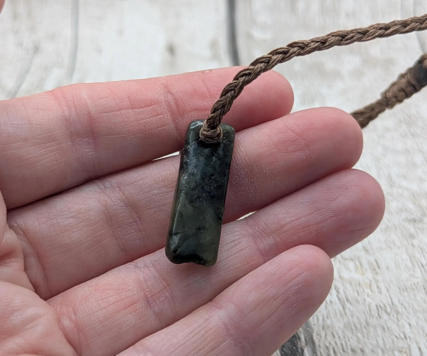 Tumble polished Pounamu greenstone jade adjustable bracelet.