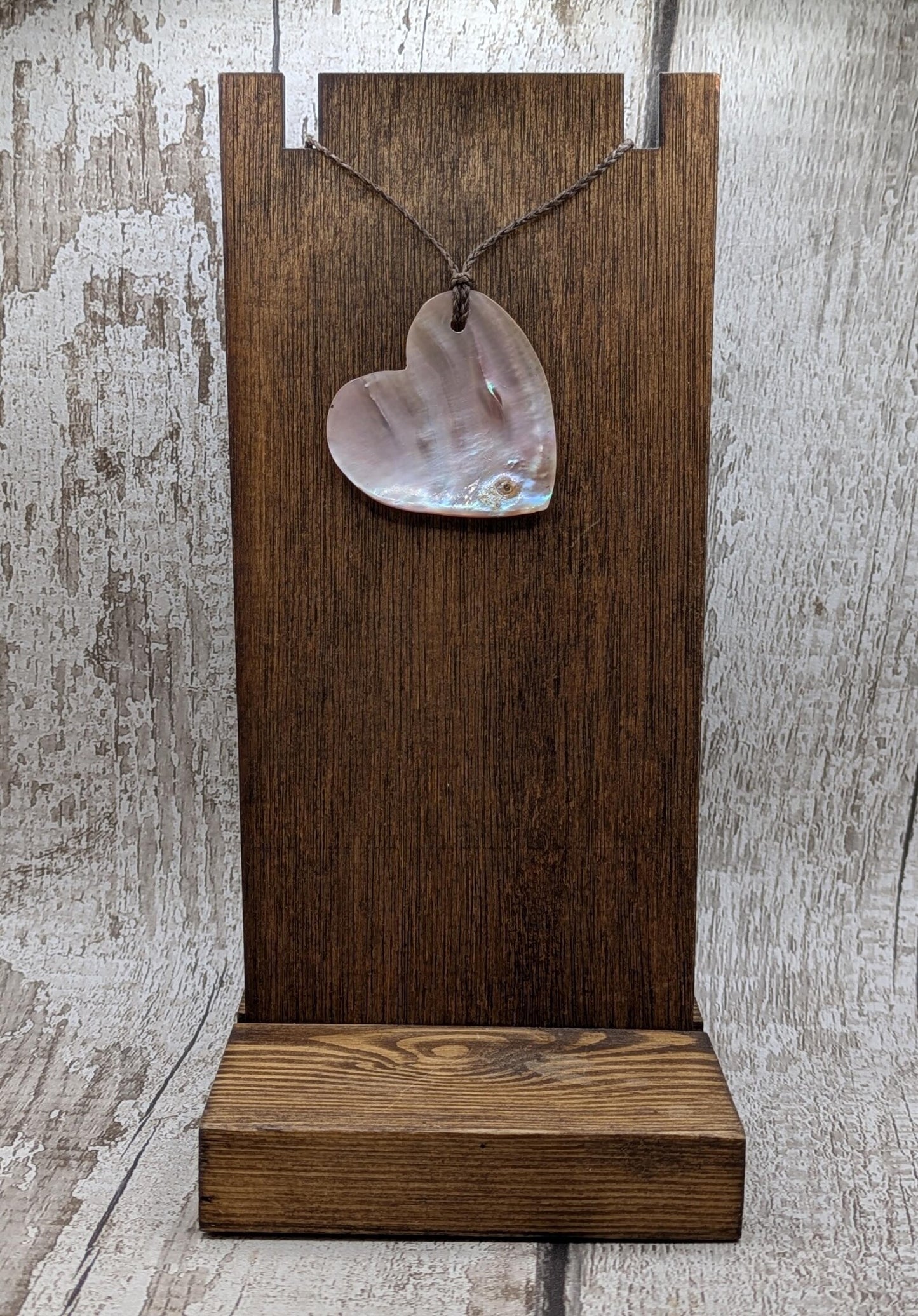 NZ Pink Freshwater Mussel Shell Heart Pendant – Pearlescent Natural Shell on Braided Waxed Cord, romantic gift.