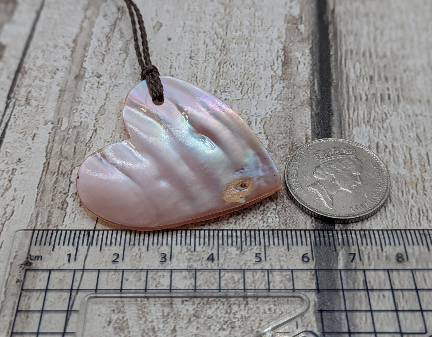 NZ Pink Freshwater Mussel Shell Heart Pendant – Pearlescent Natural Shell on Braided Waxed Cord, romantic gift.