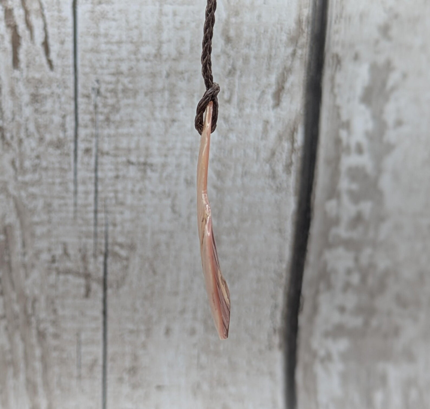 NZ Pink Freshwater Mussel Shell Heart Pendant – Pearlescent Natural Shell on Braided Waxed Cord, romantic gift.