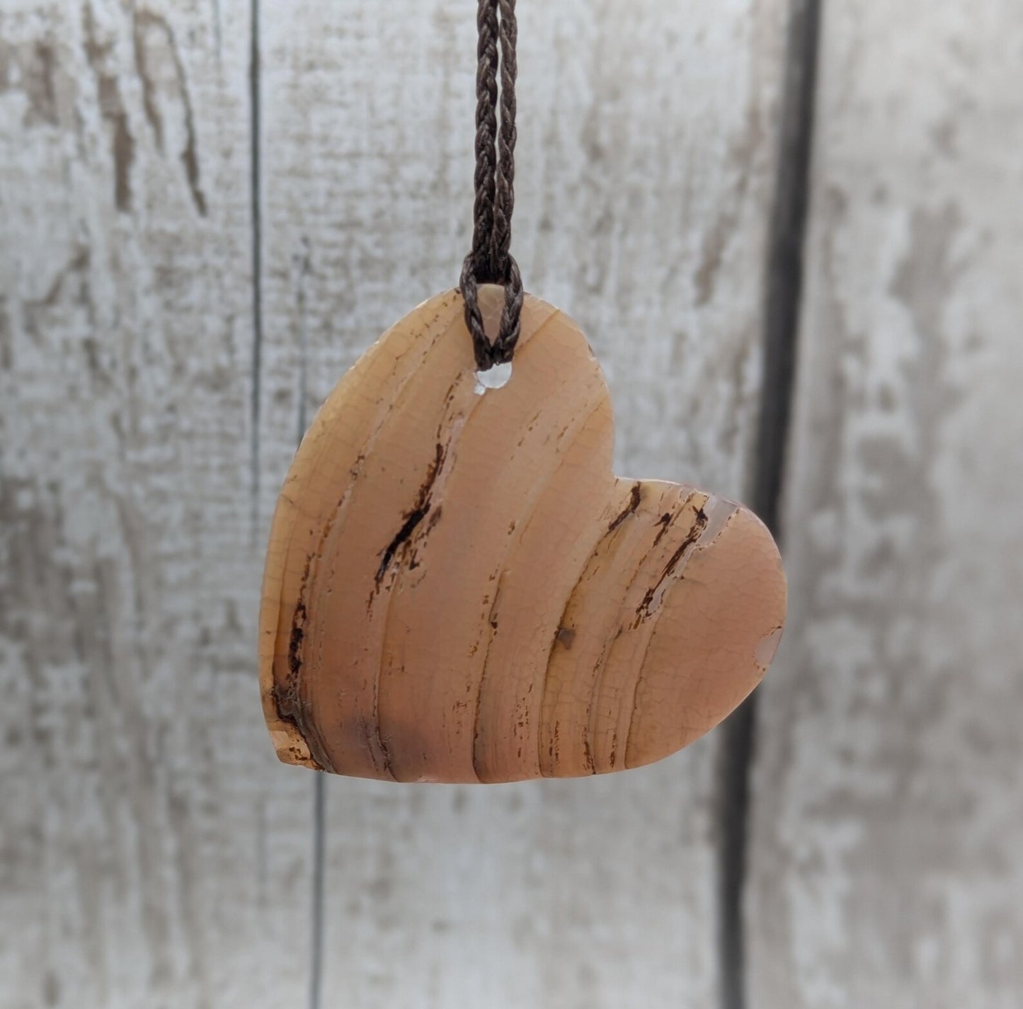 NZ Pink Freshwater Mussel Shell Heart Pendant – Pearlescent Natural Shell on Braided Waxed Cord, romantic gift.