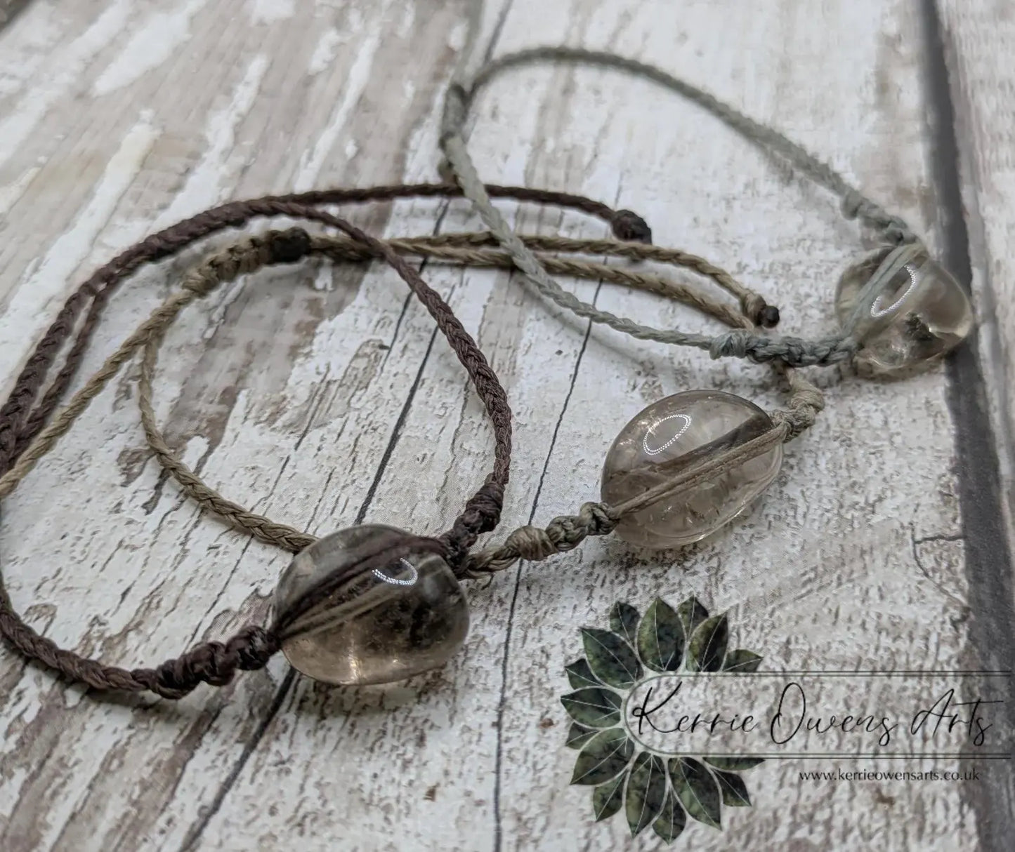 Smokey quartz crystal beaded macramé bracelet.