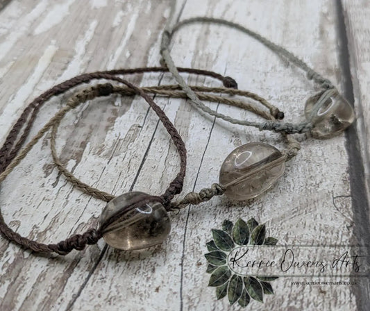 Smokey quartz crystal beaded macramé bracelet.